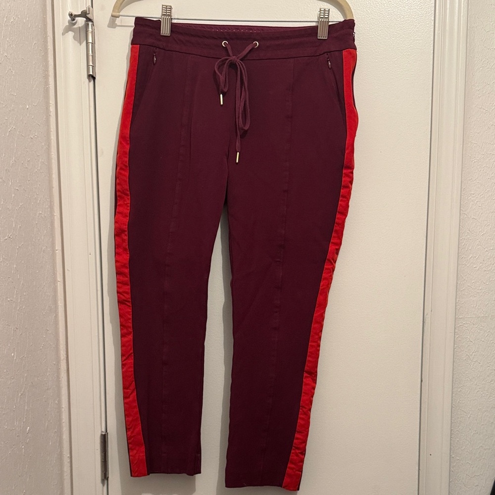 Burgundy Joggers with Red Stripes